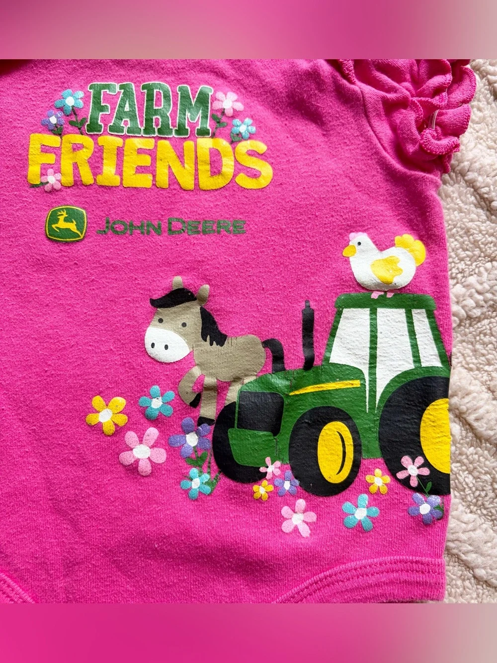 Baby Girl 3-6M Onesie Bundle - Short Sleeve Bodysuits Bebe John Deere, Lot Of 5